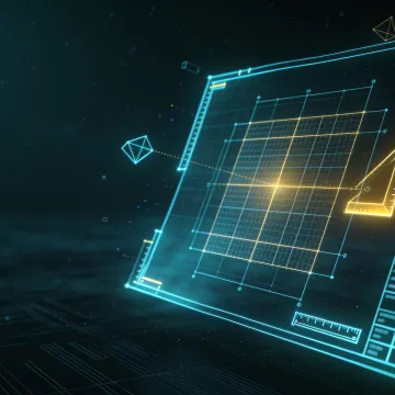 A page of geometric design rules assembling itself from glowing shapes.